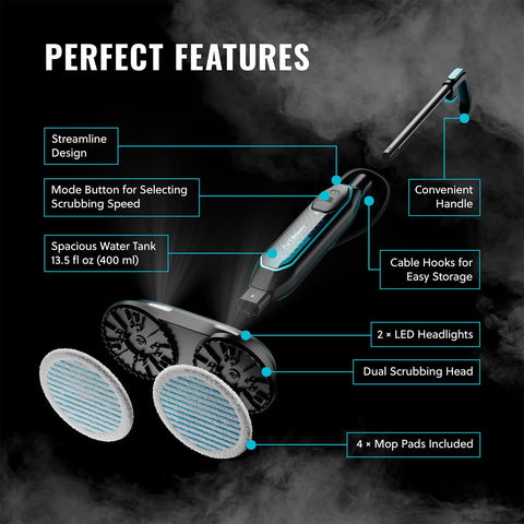 Pursteam ScrubMaster upright lock simplifies compact storage after use.