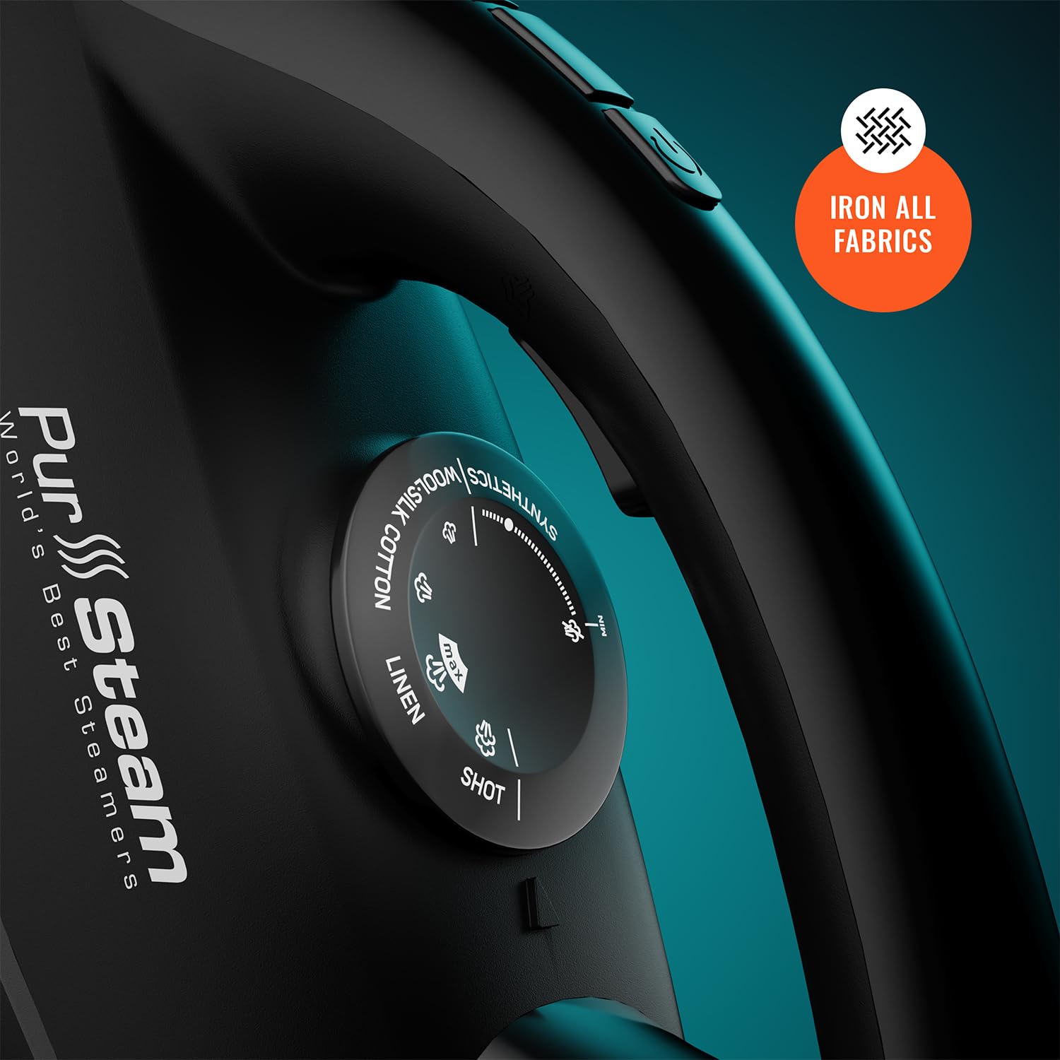 Pursteam Steam Station Max steam flow smooths fabrics for crisp results.
