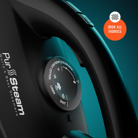 Pursteam Steam Station Max steam flow smooths fabrics for crisp results.