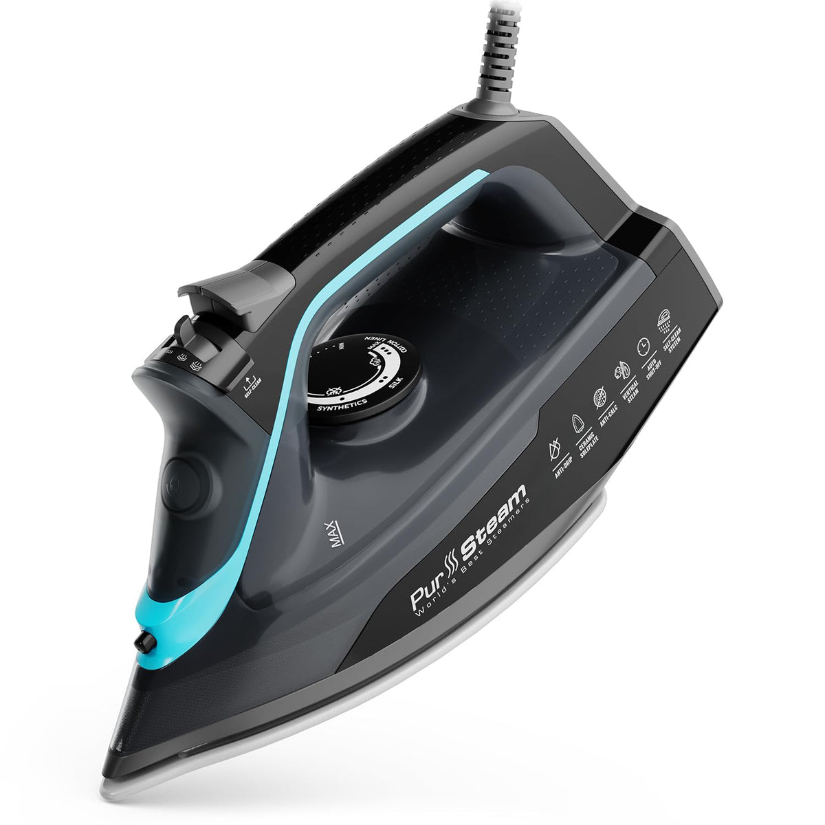 Pursteam SteamBurst+ 1750W iron with ceramic soleplate for smooth fabric glide