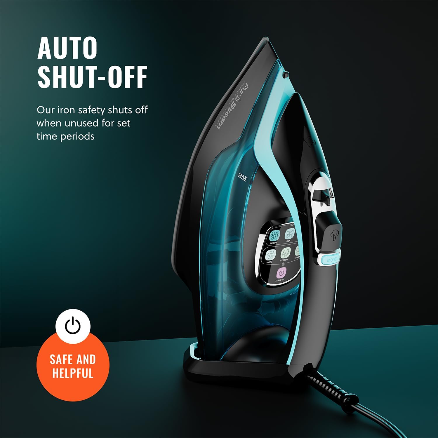 PurSteam SteamTech Elite ceramic glide keeps fabrics wrinkle-free.