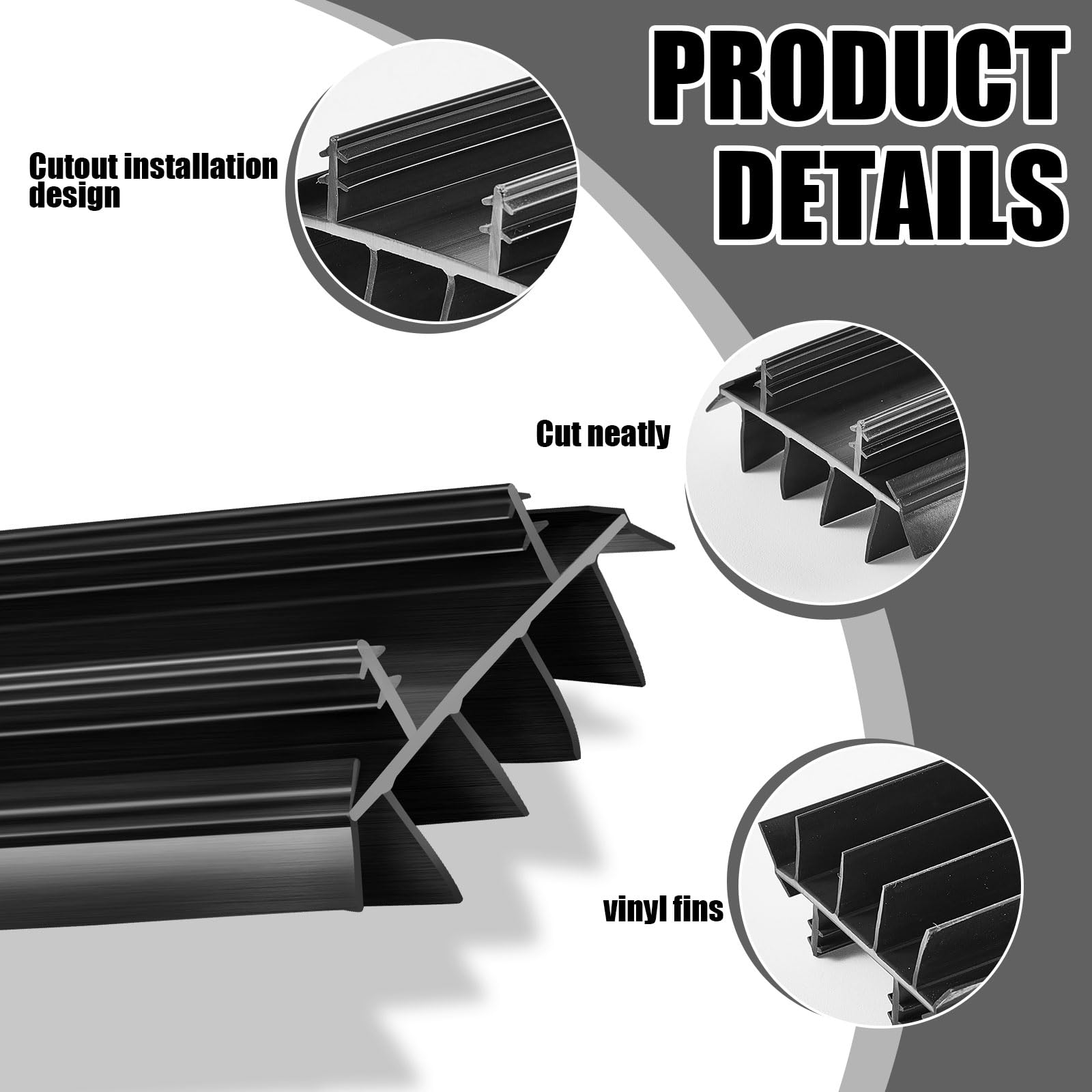 Pushglossy kerf door bottom fins close-up emphasizes flexible fins for a tight seal.