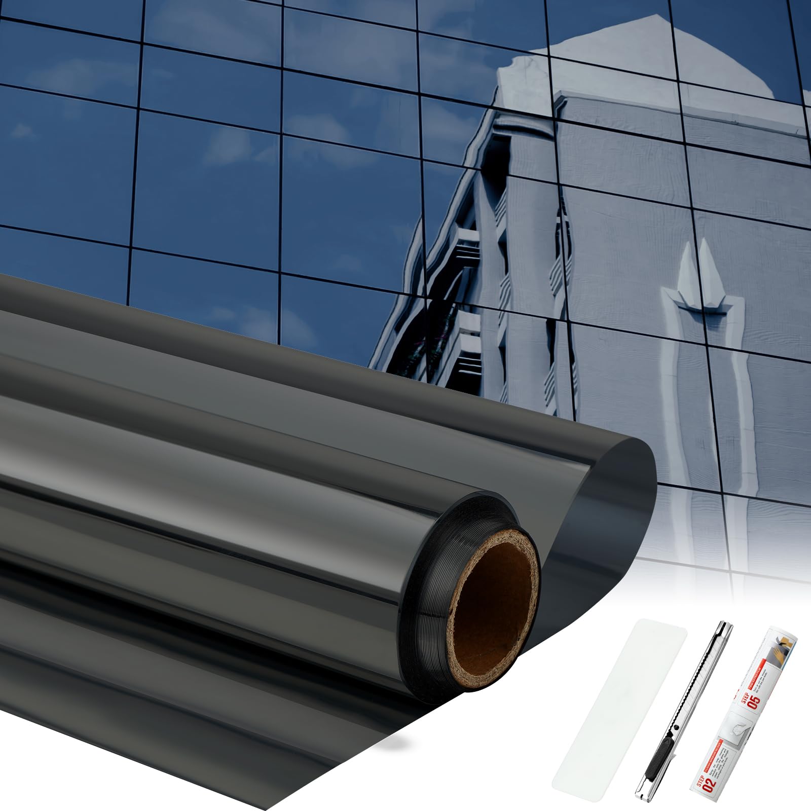 Pushglossy one-way window film provides daytime privacy with a mirror effect