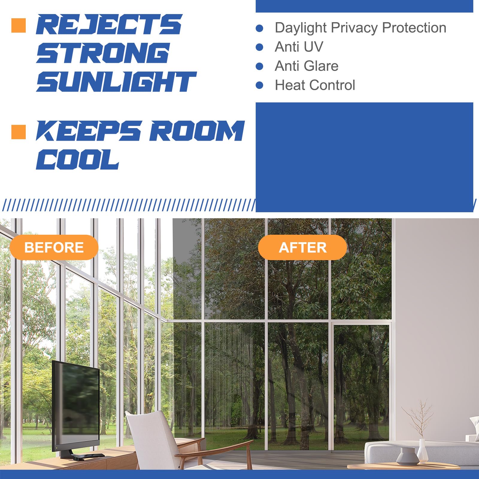 Pushglossy sun-blocking film helps control glare and protect interiors
