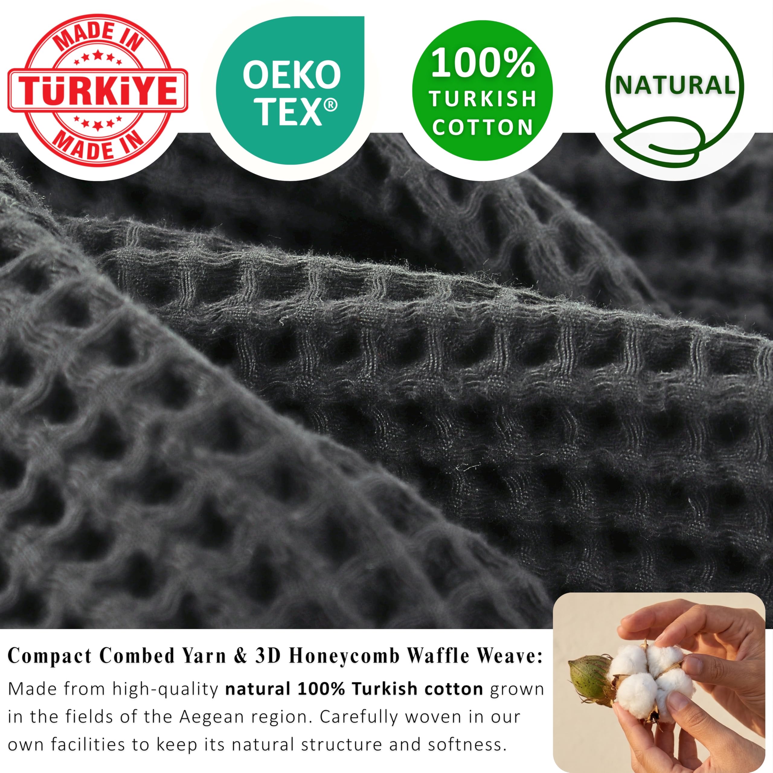 Puskul waffle towel texture close-up shows 3D honeycomb weave for quick-dry performance.