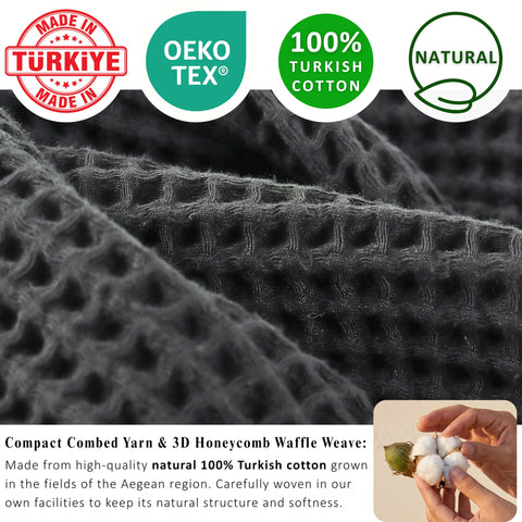 Puskul waffle towel texture close-up shows 3D honeycomb weave for quick-dry performance.