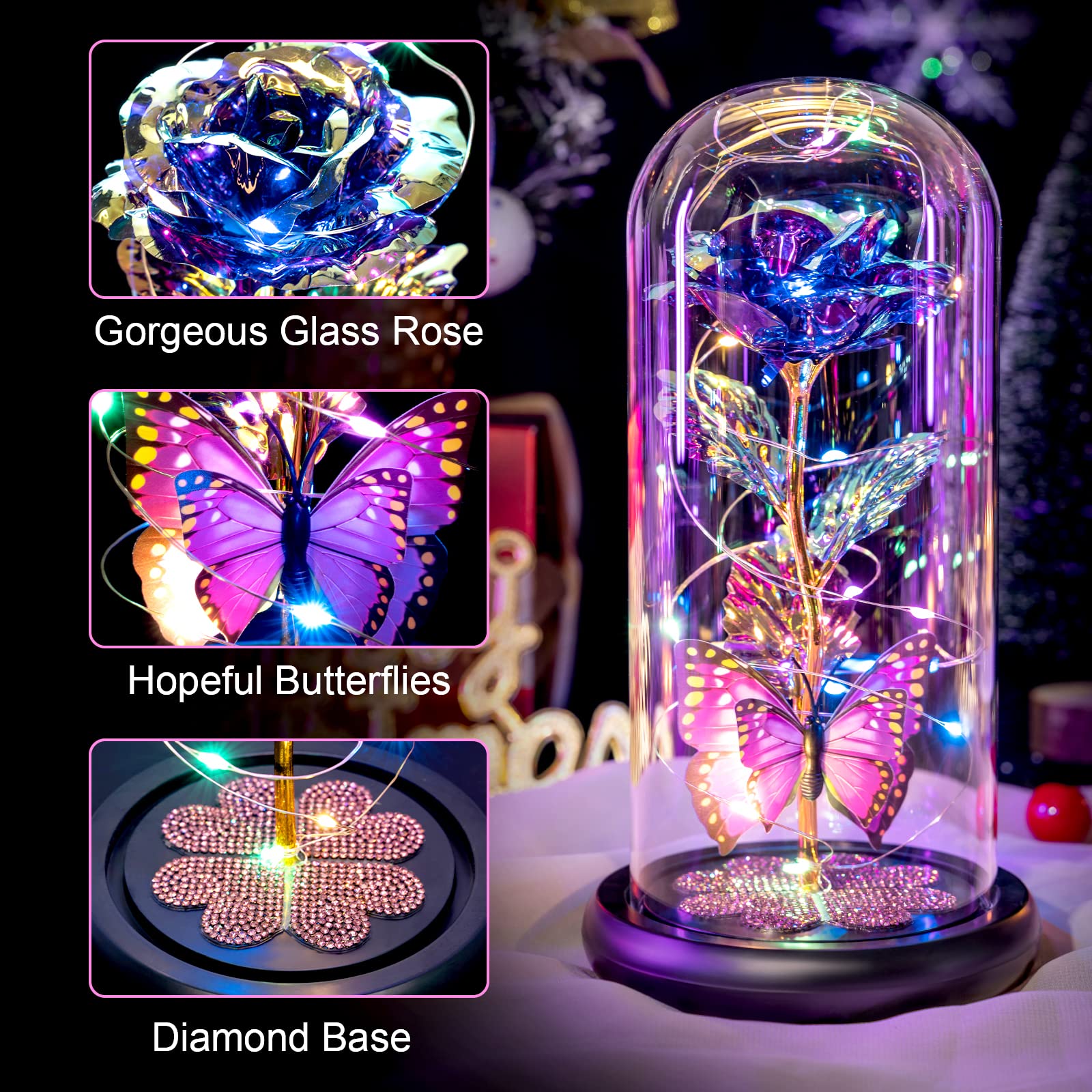 Pusuny Forever Rose LED base provides a subtle glow for nightstands.
