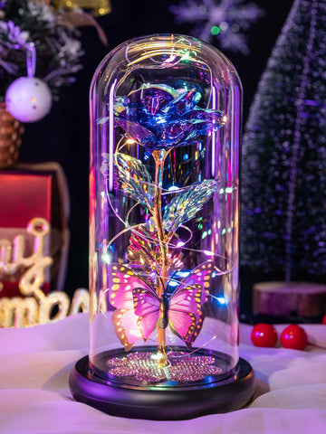 Pusuny Galaxy Rose in Glass Dome with butterfly for a lasting Mother's Day gift.