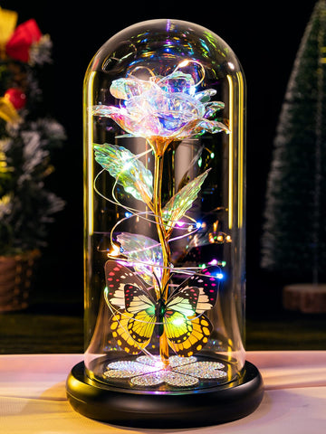 Pusuny galaxy rose in glass dome glows softly for a lasting keepsake