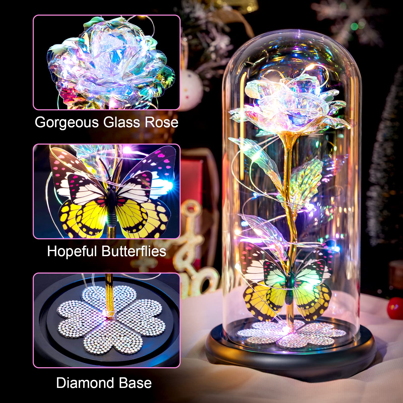 Pusuny LED light base highlights the colorful rose for evening ambiance