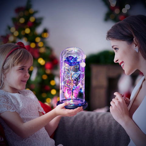 Pusuny Purple Forever Rose on display with crystal accents for décor.