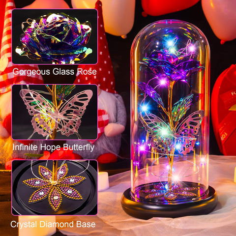 Pusuny purple forever rose in dome with crystals enhances romantic décor.