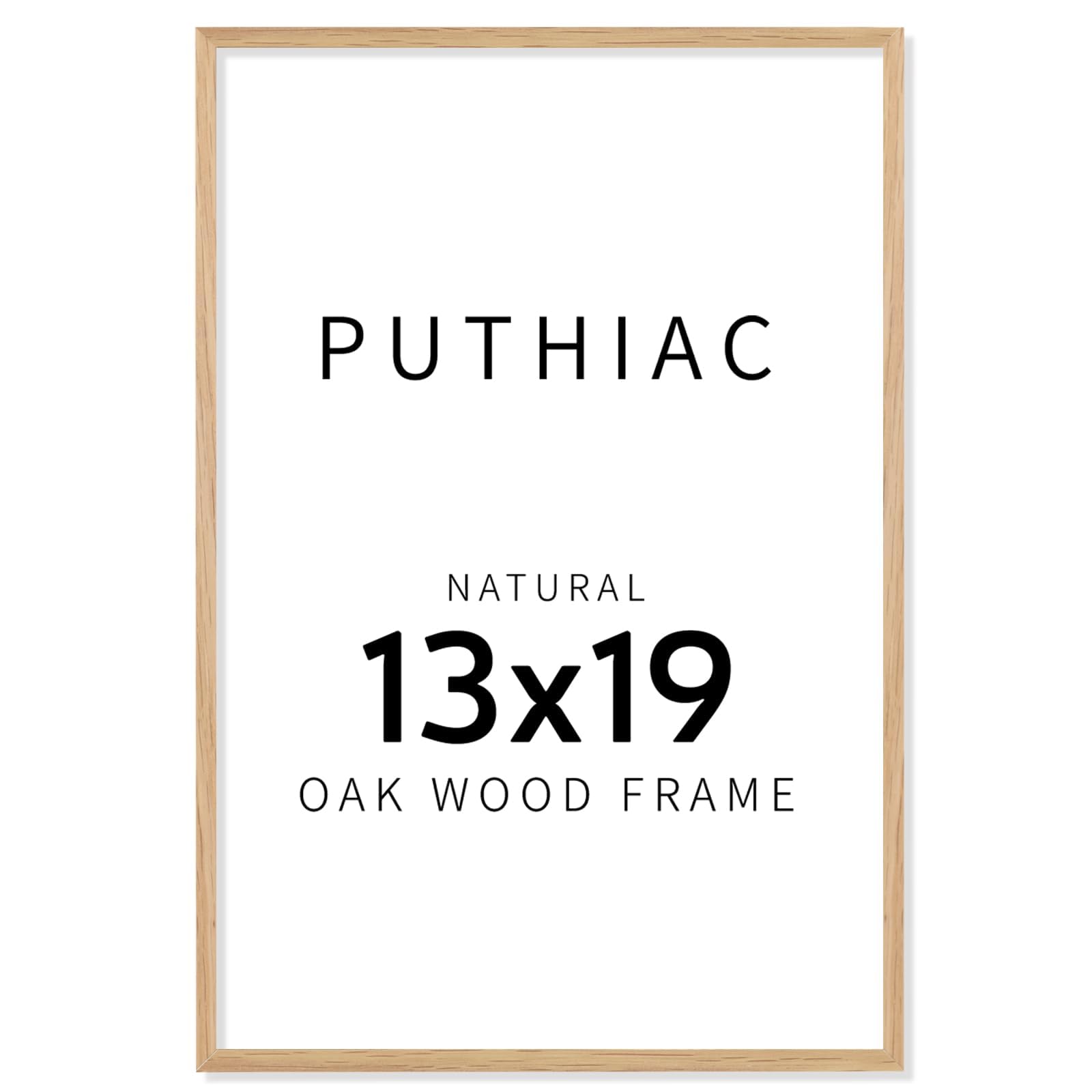 Puthiac 13x19 solid oak frame front view highlights natural grain for elegant wall display.