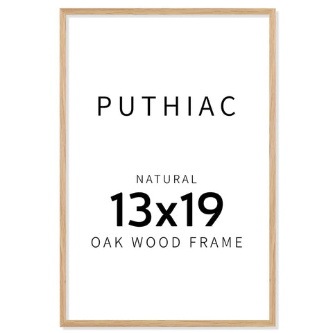 Puthiac 13x19 solid oak frame front view highlights natural grain for elegant wall display.