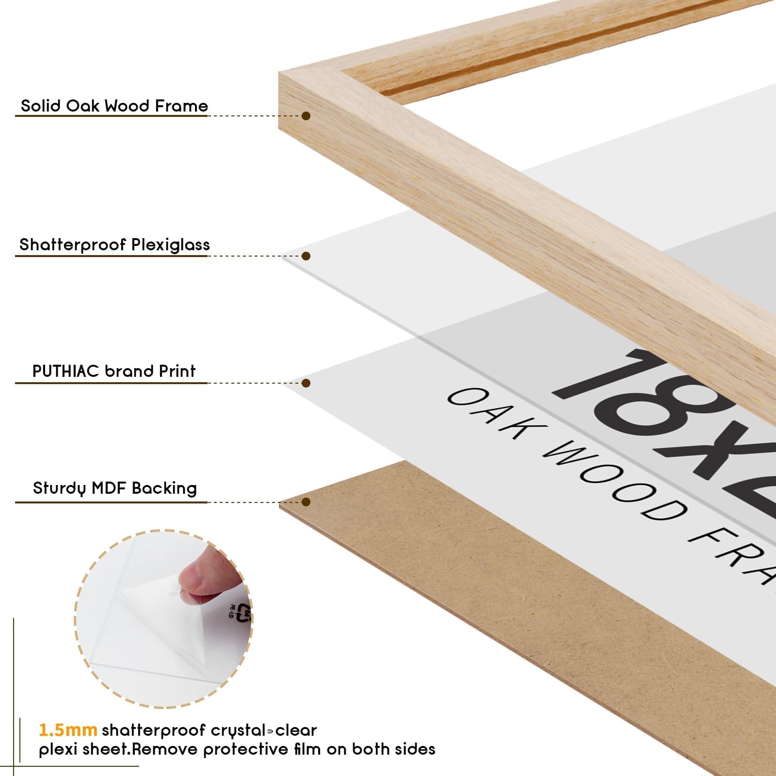 Puthiac 18x24 oak frame back view for secure wall mounting.