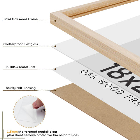 Puthiac 18x24 oak frame back view for secure wall mounting.