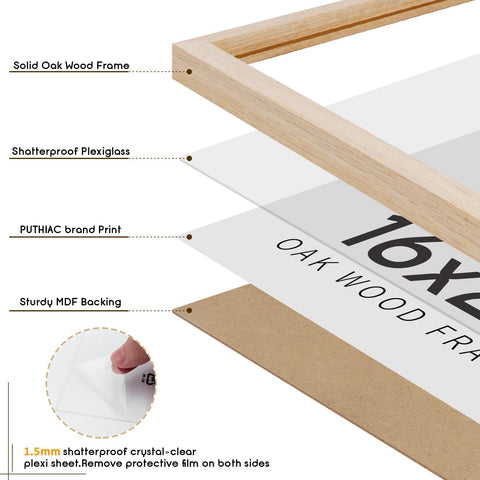 puthiac solid oak frame 16x24 back view with swivel tabs for quick poster changes