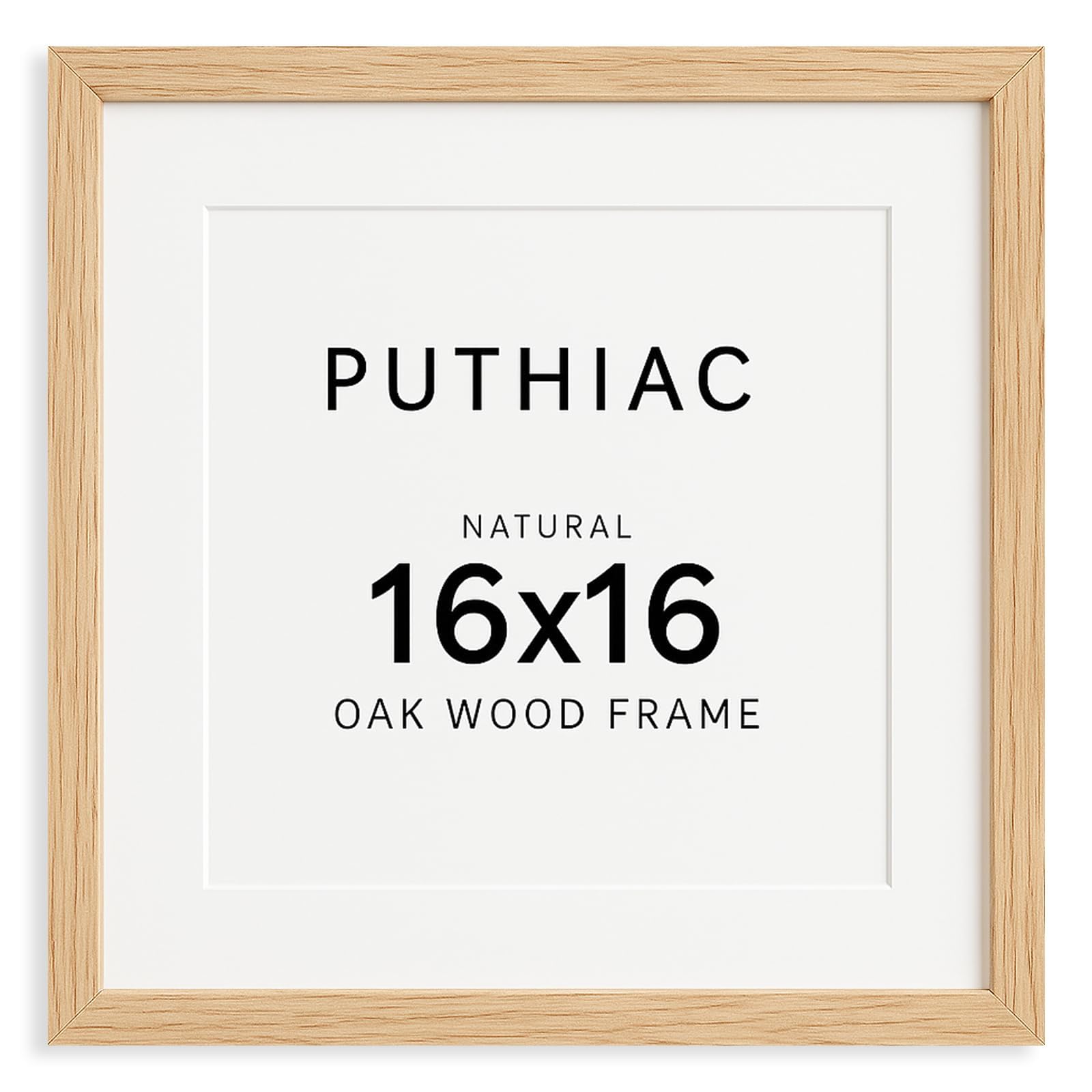 Puthiac solid oak frame front shows warm natural grain for wall display.
