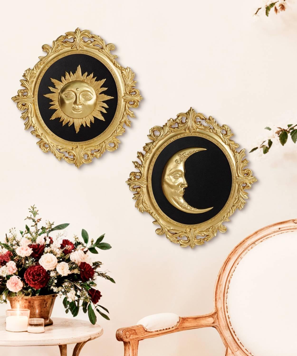 Putuo Decor Baroque wall art with vintage gold frame complements boho and retro spaces
