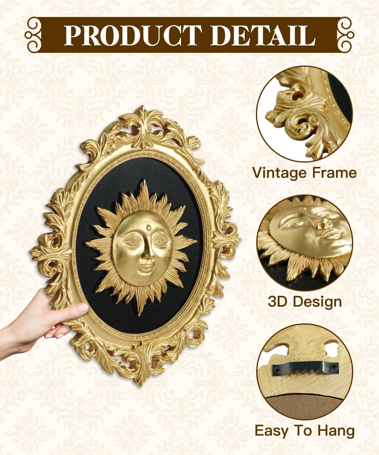Putuo Decor gold resin moon relief oval creates balanced, serene bedroom ambiance