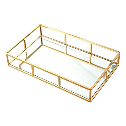 PuTwo Tray Mirror gold top view for cosmetics and jewelry storage