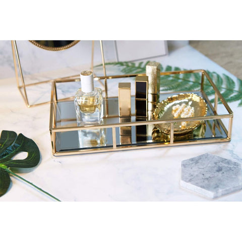 PuTwo Tray Mirror gold with mirror bottom detail for elegant display