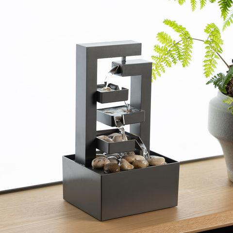 PUULYE desktop waterfall fountain small on a desk for calm focus.