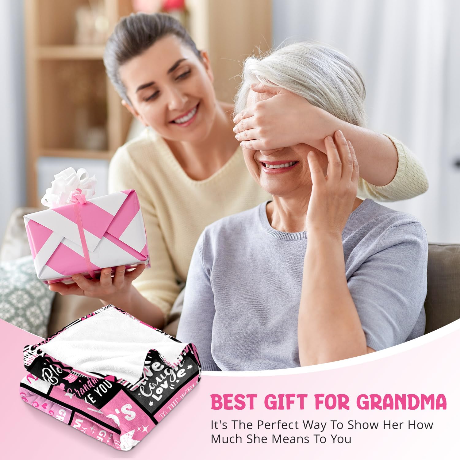 PVDSAVE Grandmother Life Blanket on a bed provides comforting warmth for chilly evenings.