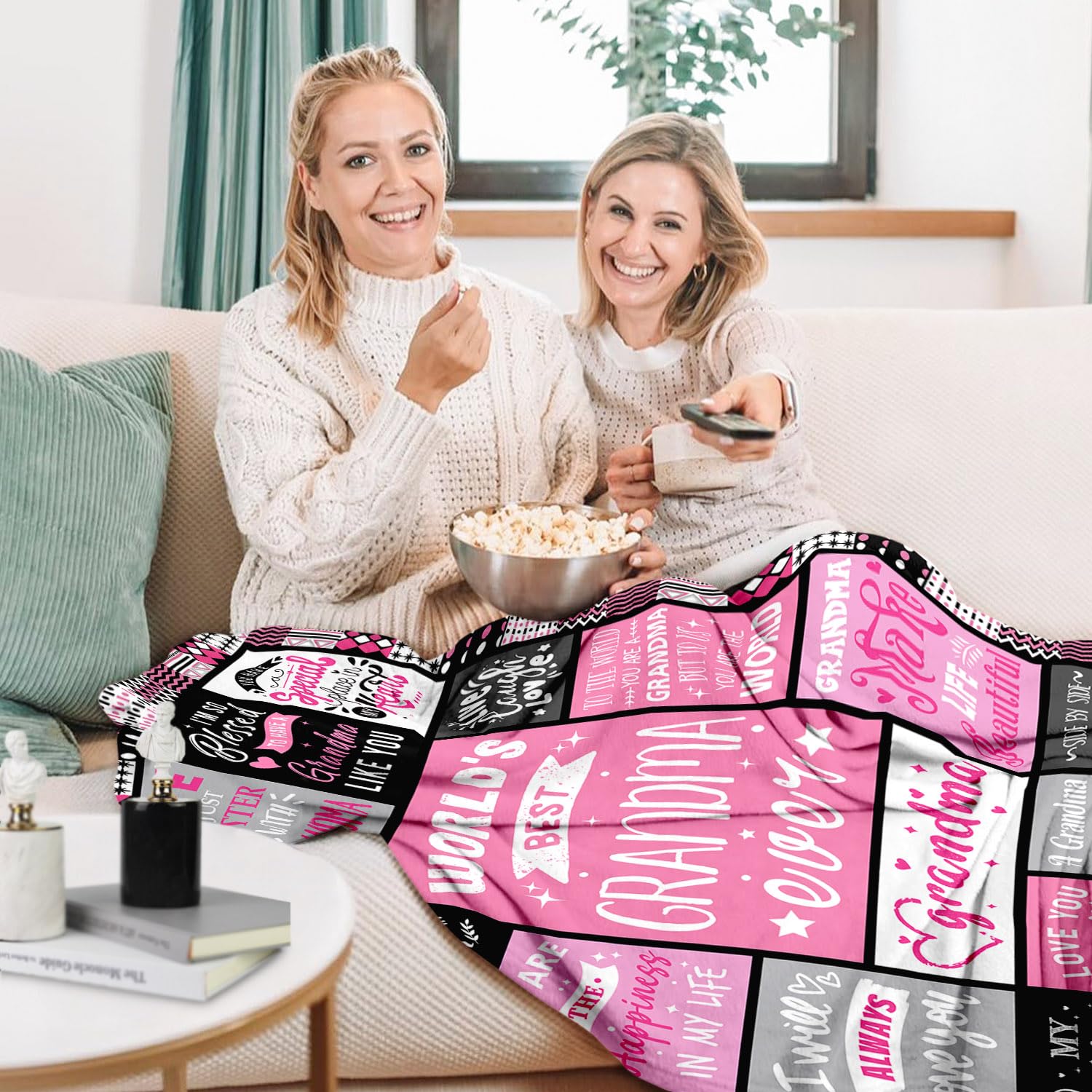 PVDSAVE Grandmother Life Blanket draped on a couch adds stylish, cozy decor.