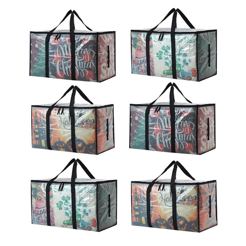 PWRSC 6-pack extra-large clear moving bags with zipper showing contents for quick organization