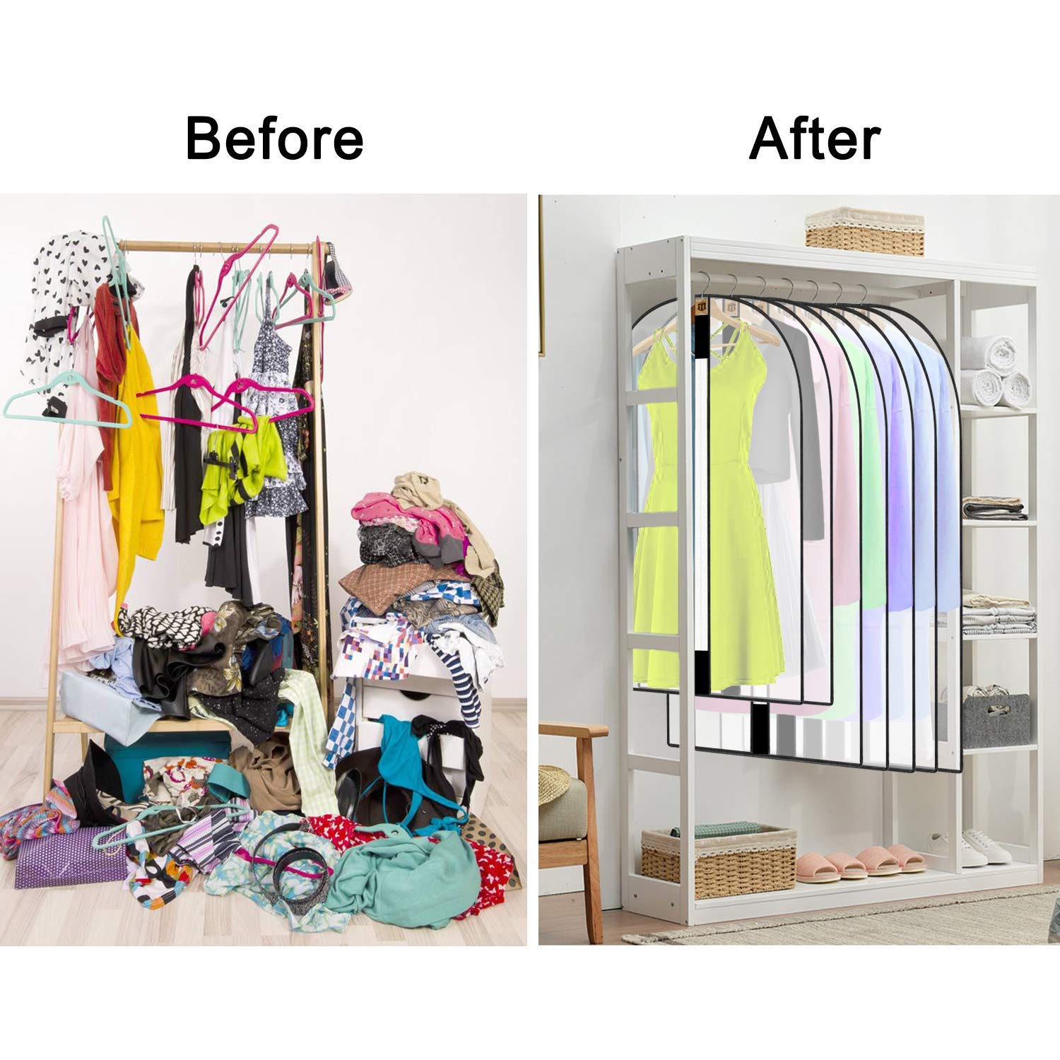 Pwsap clear garment bags in a wardrobe for quick outfit viewing