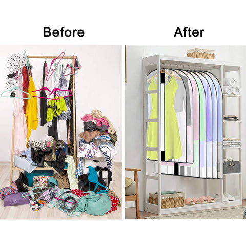 Pwsap clear garment bags in a wardrobe for quick outfit viewing