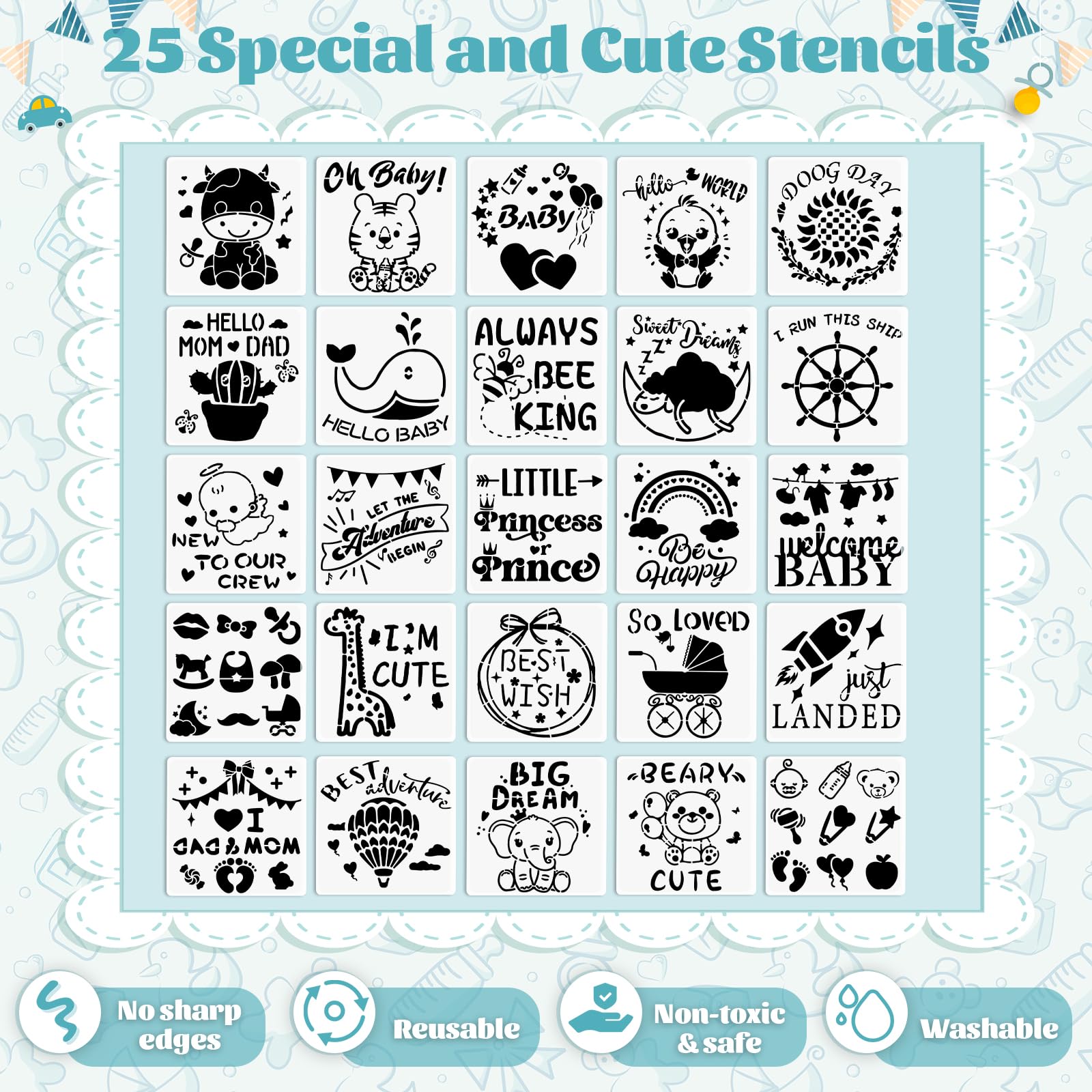 Pydeeirom 25 stencils enable easy, creative decorations.