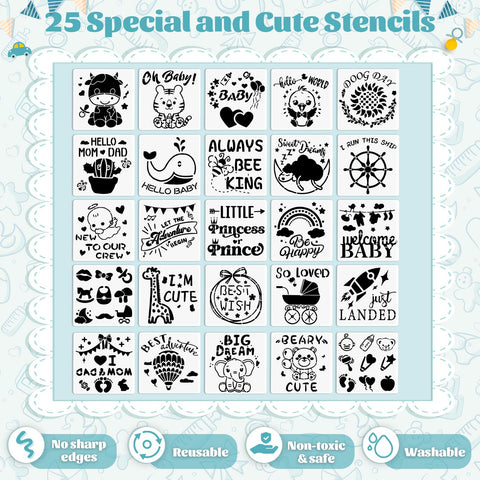 Pydeeirom 25 stencils enable easy, creative decorations.