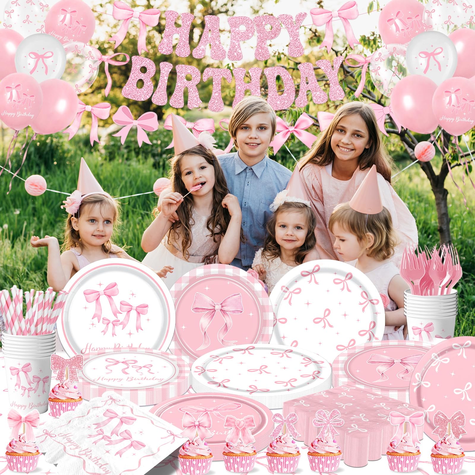Pymurod pink bow balloons included for color and buildable decor.
