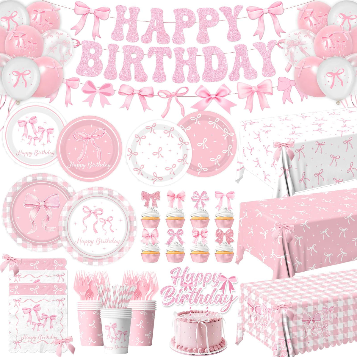Pymurod pink bow banner adds festive flair to birthday celebrations.