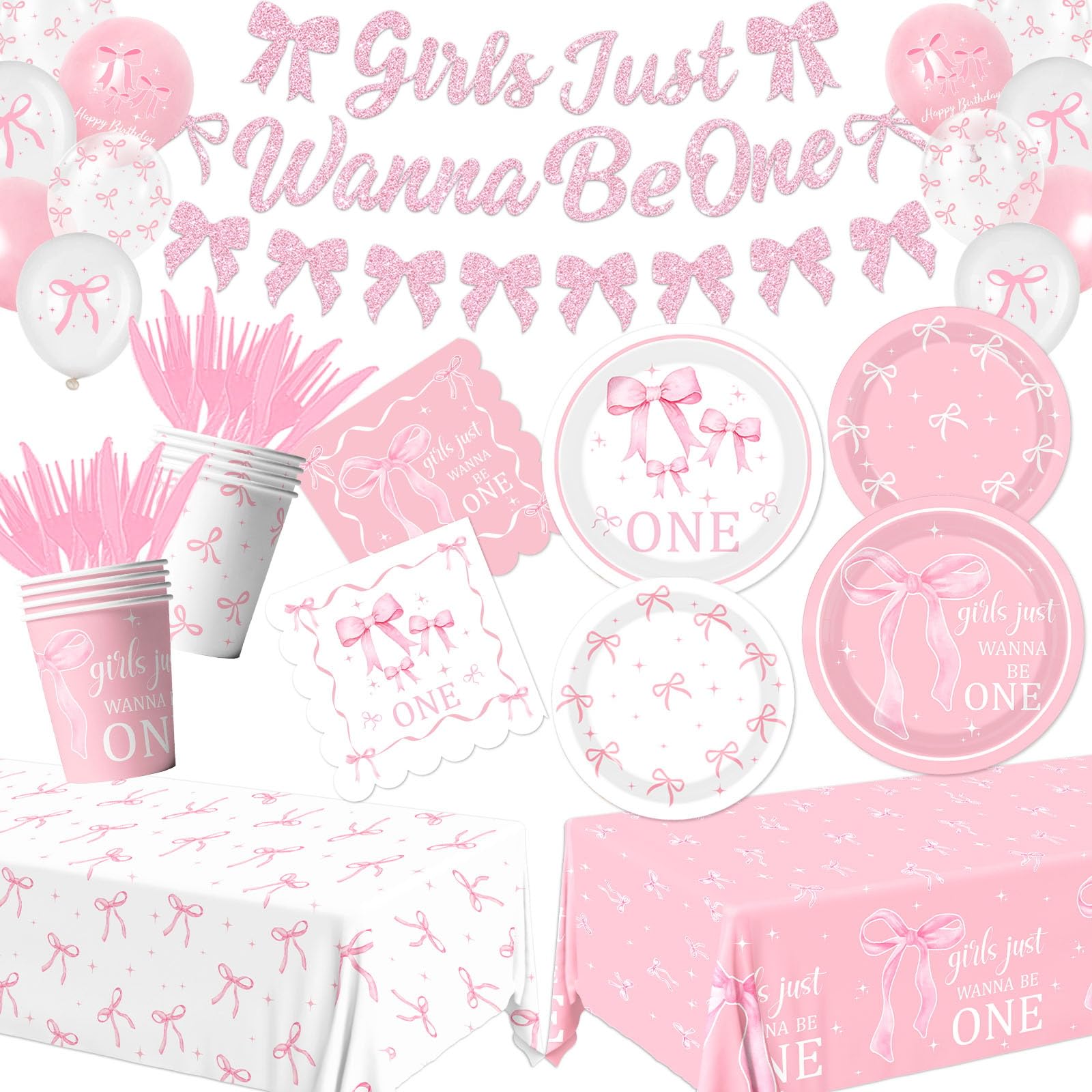 Pymurod pink bow banner decor for baby girl first birthday