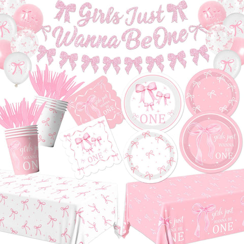 Pymurod pink bow banner decor for baby girl first birthday