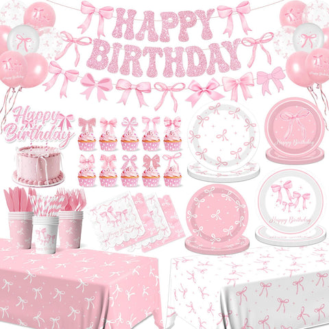 Pymurod pink bow banner decor adds festive birthday flair to your party.