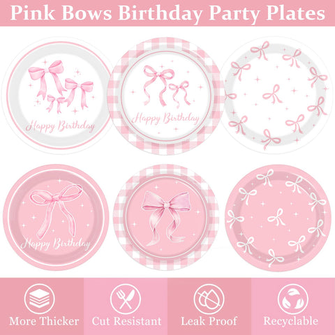 Pymurod pink bow dessert plates charming and sturdy for treats.