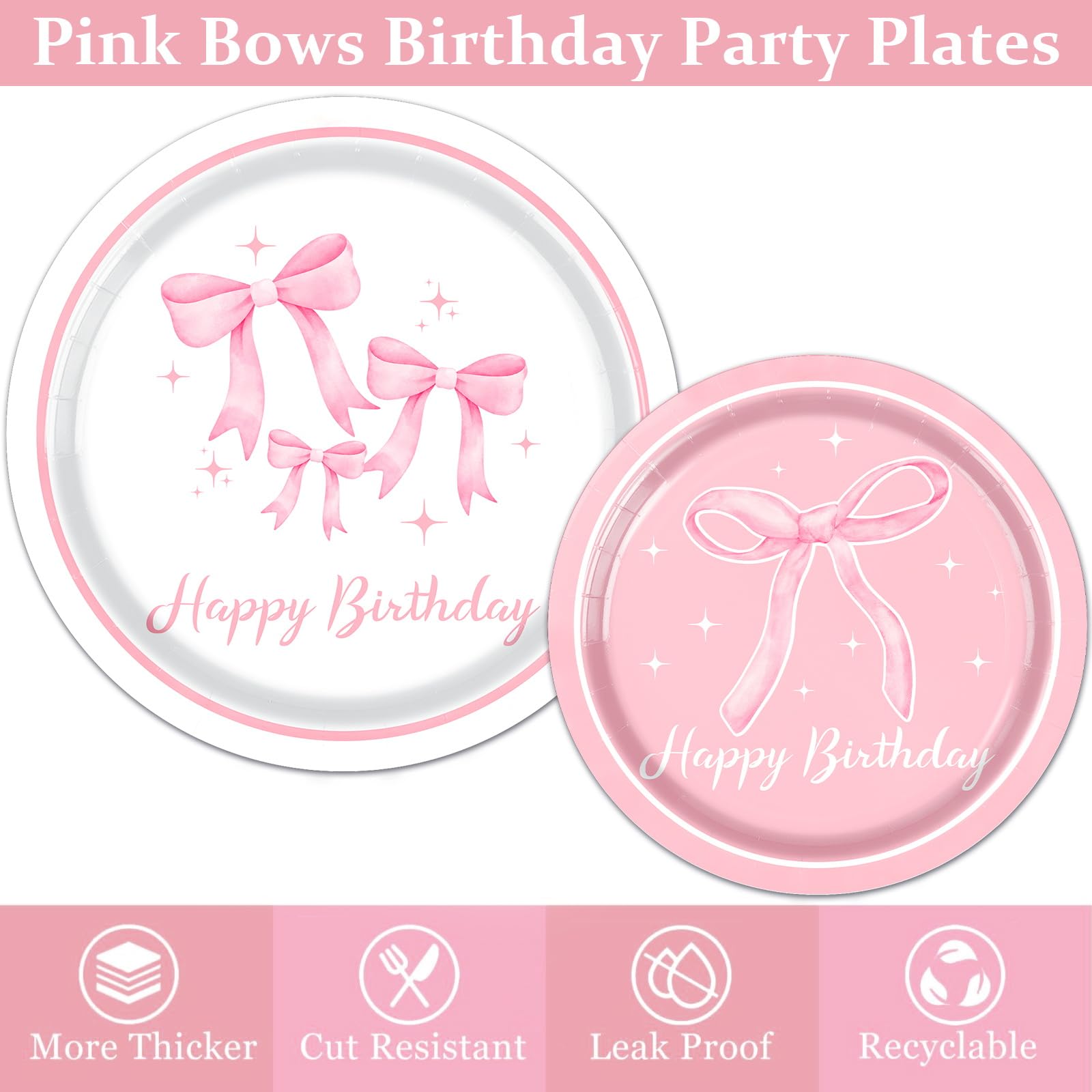Pymurod pink bow 9-inch plates sturdy for meals and desserts.