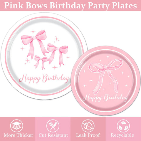 Pymurod pink bow 9-inch plates sturdy for meals and desserts.