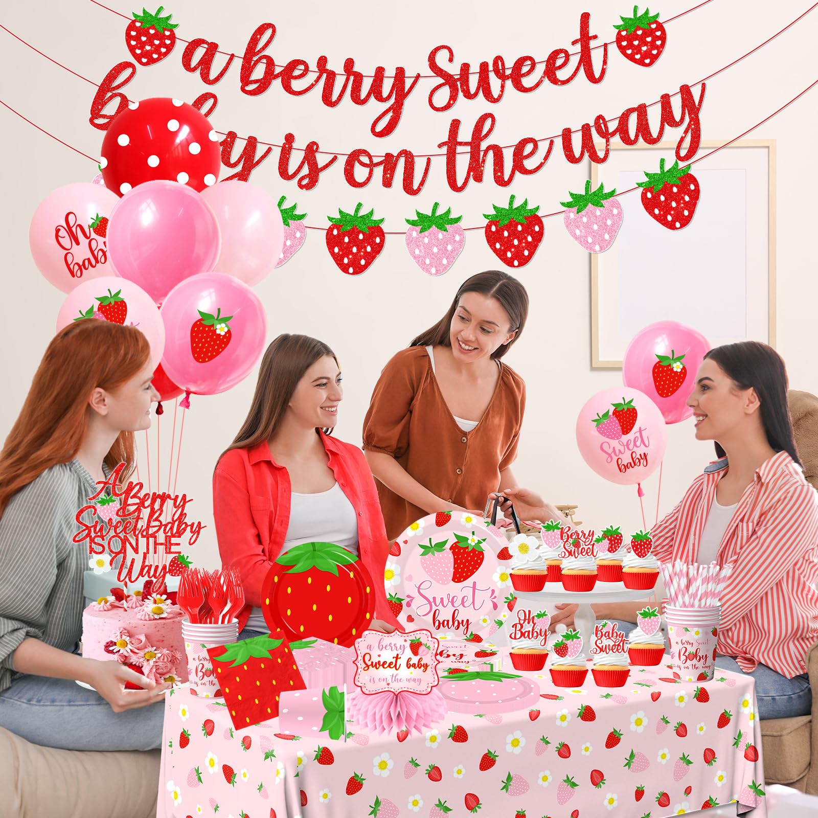 Pymurod strawberry cake topper centers the cake with playful charm.