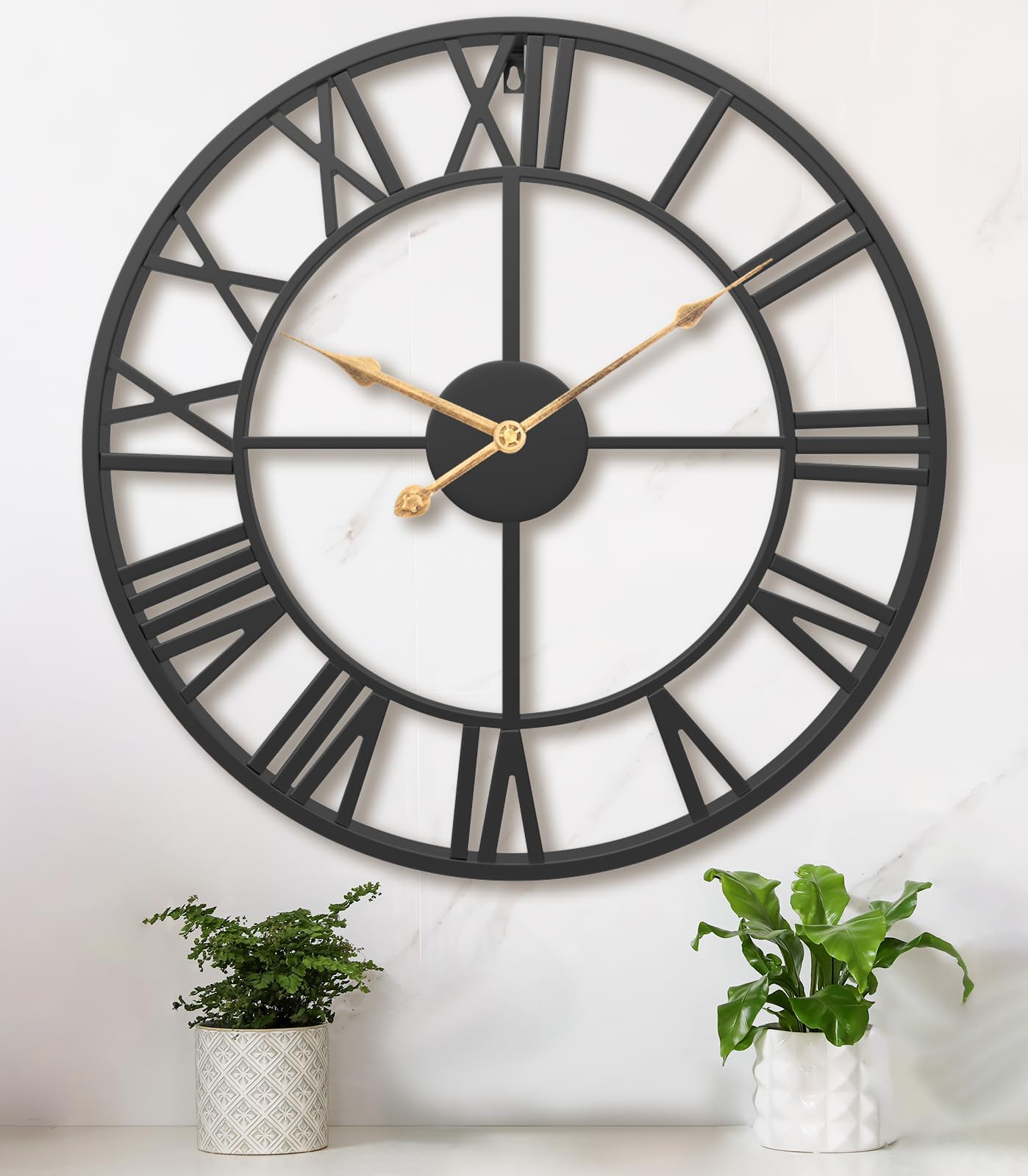 Pytha Sight 30-inch giant wall clock front view with bold Roman numerals for easy time checks.
