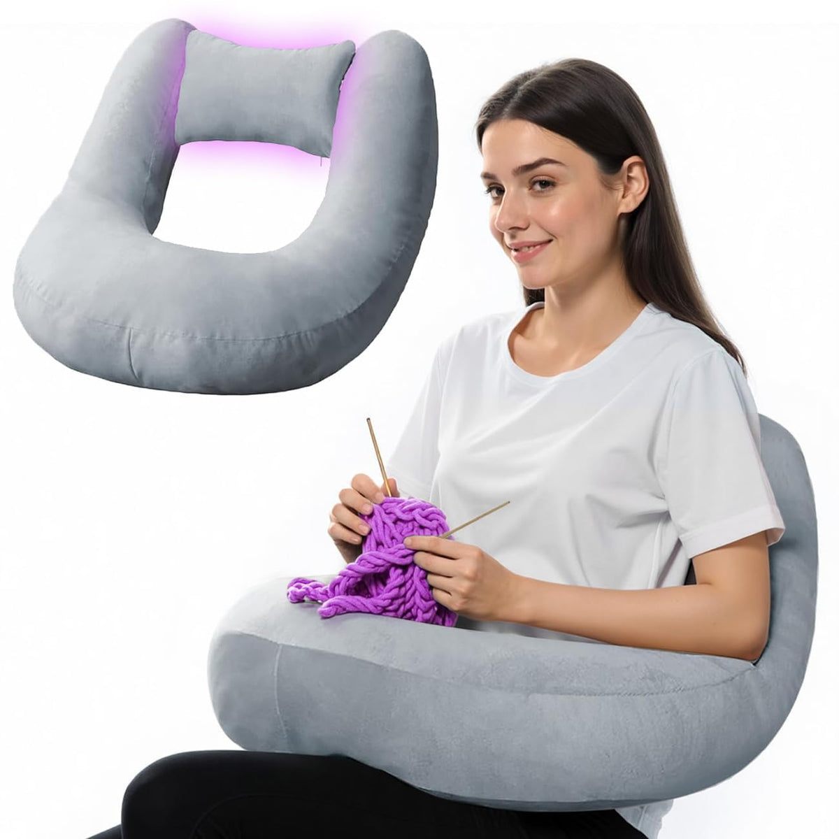 Pyurifai crochet lap pillow back support in a cozy U-shape