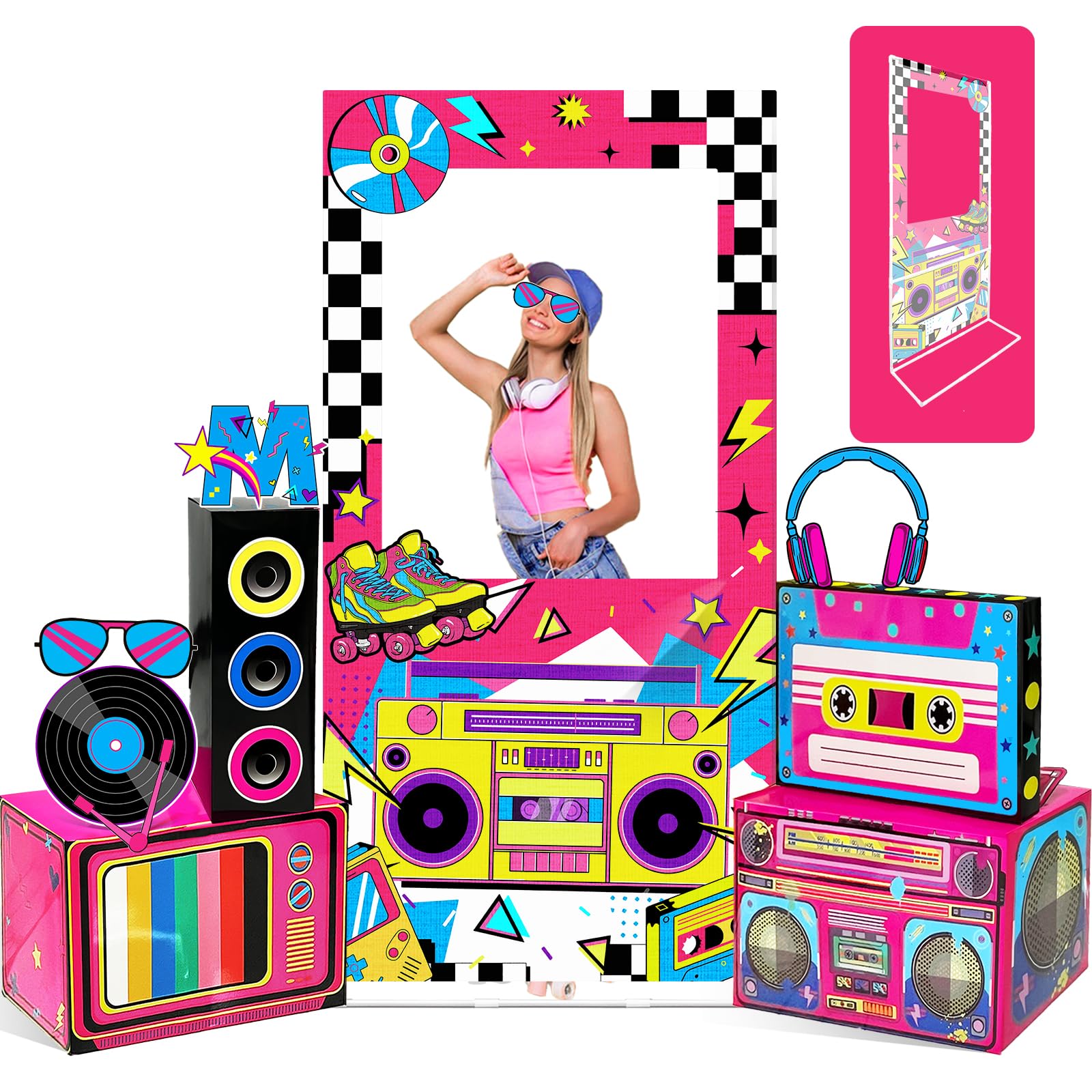 Pzhgoct 80s photo booth backdrop frame enhances group selfies at parties