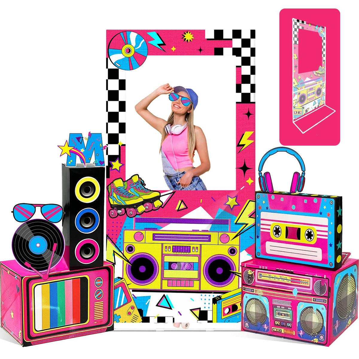 Pzhgoct 80s photo booth backdrop frame enhances group selfies at parties