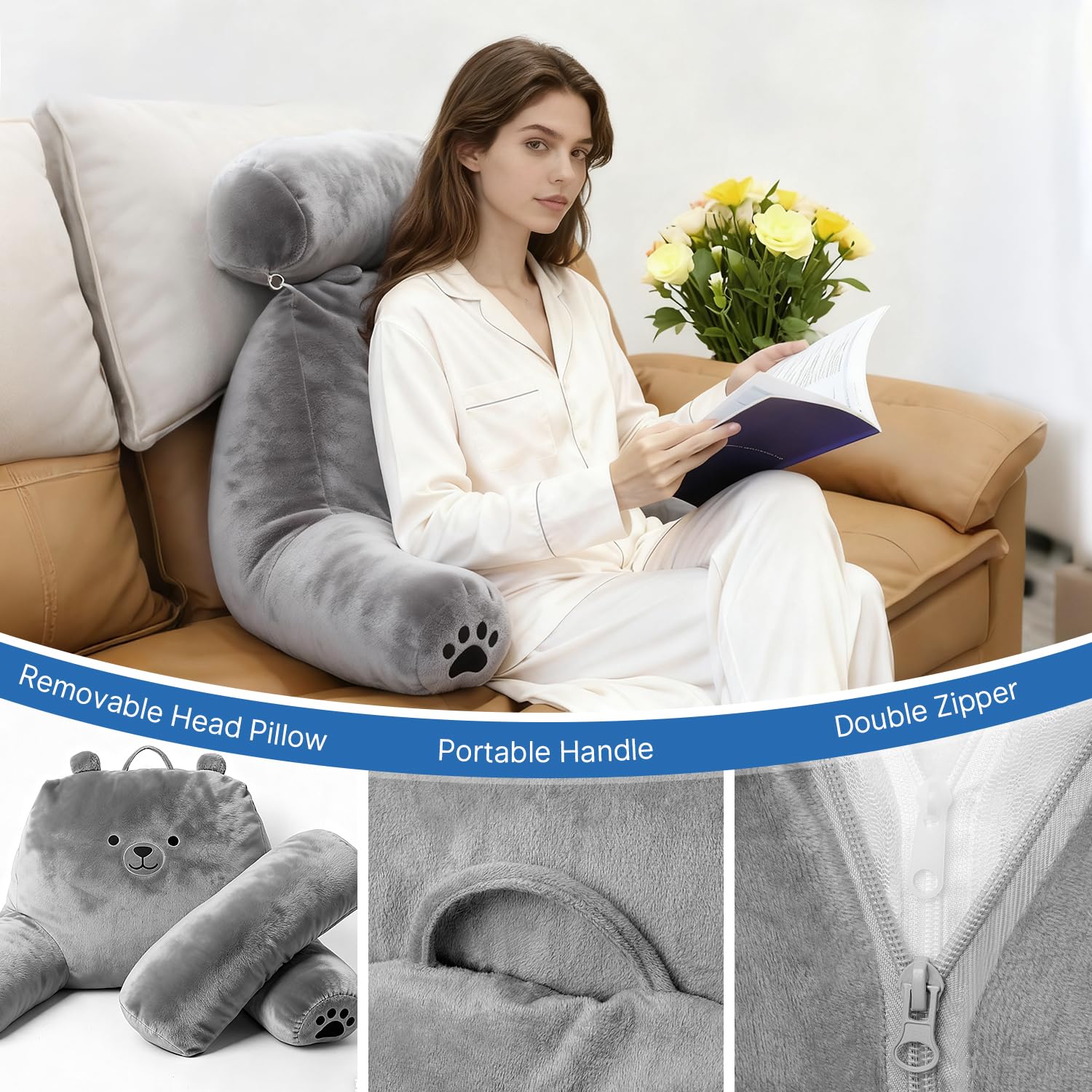 PZT Reading Pillow Plus machine-washable cover for easy cleaning