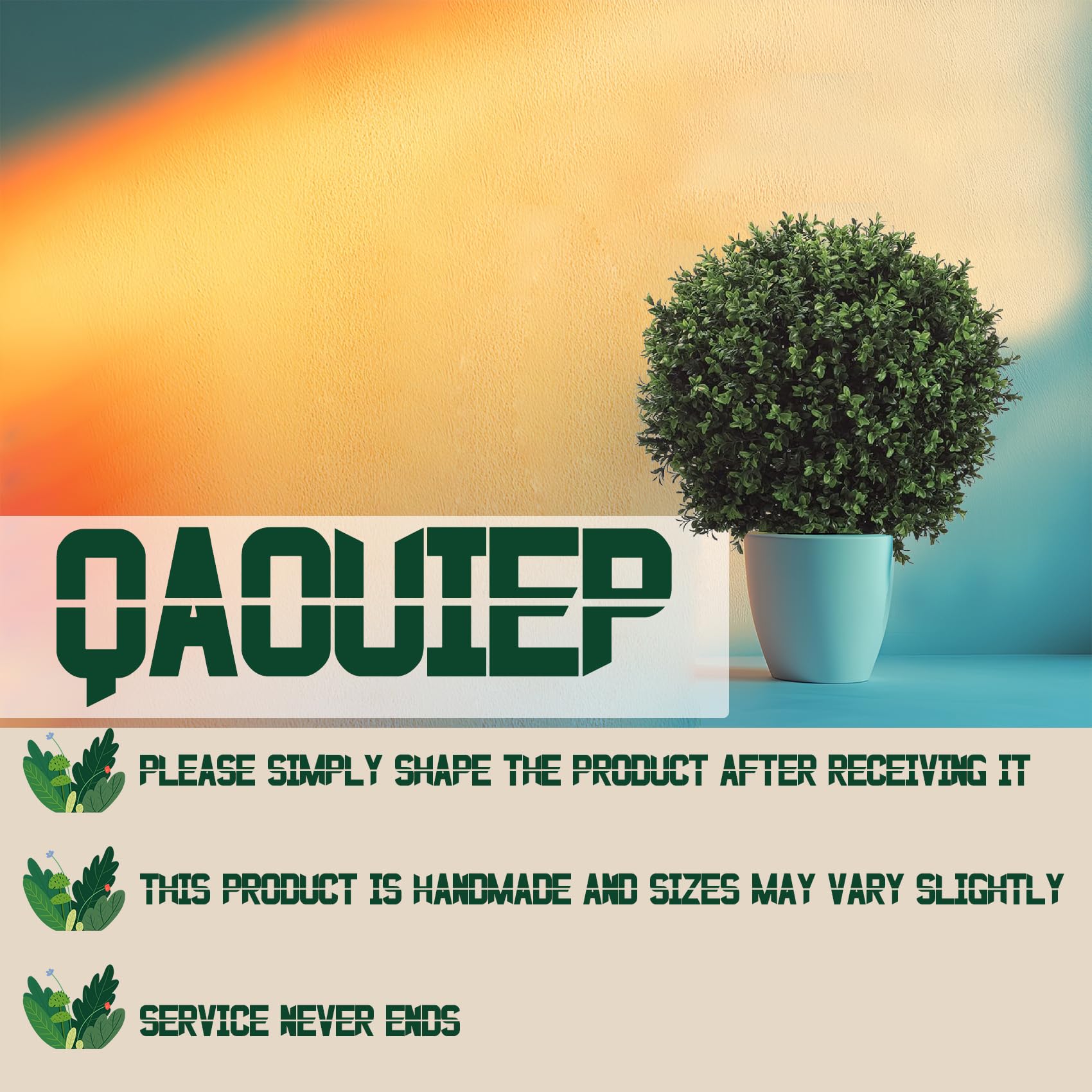 QAOUIEP two-pack boxwood topiaries frame walkways with lush greenery.