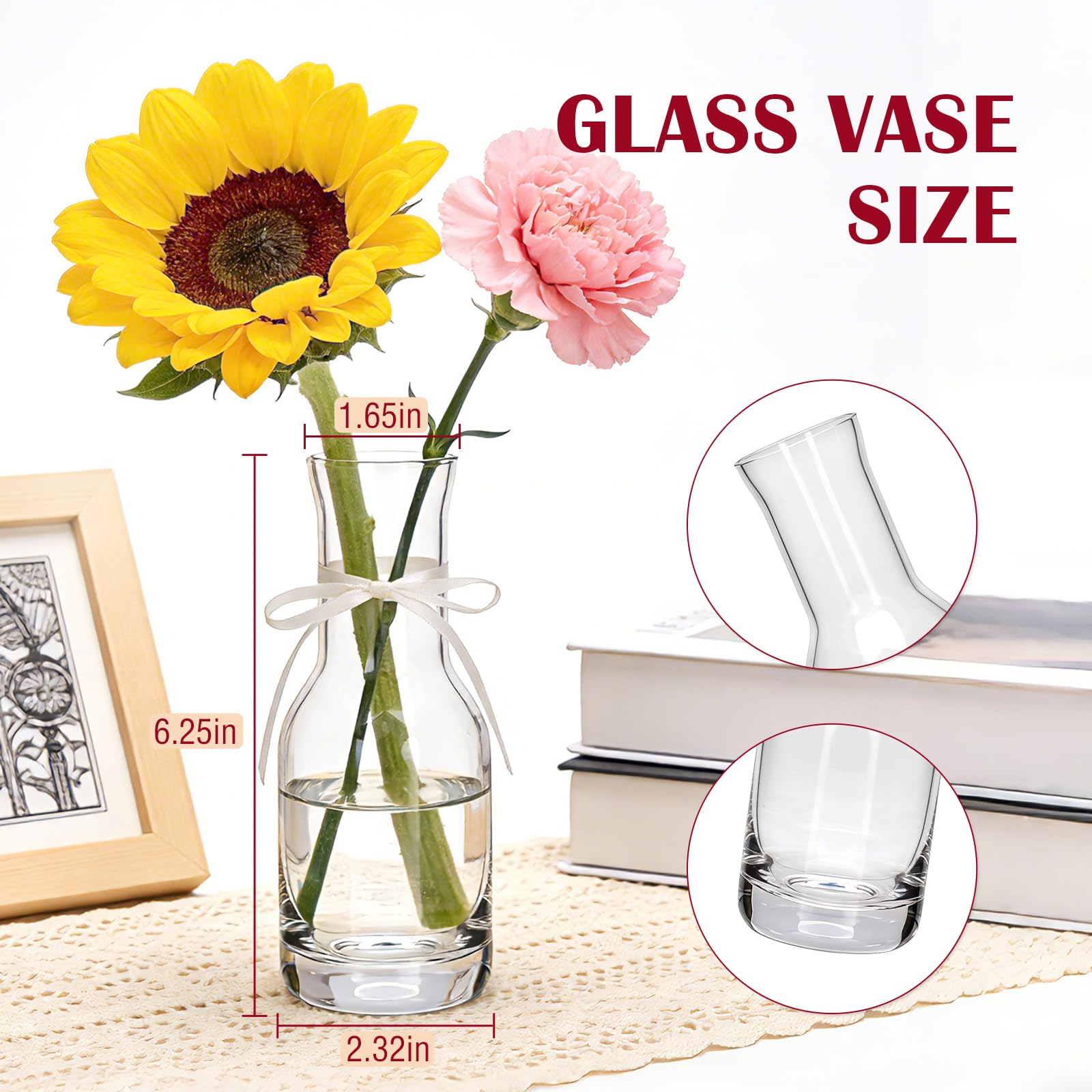 QAPPDA 6-inch clear glass vase side profile for compact arrangements